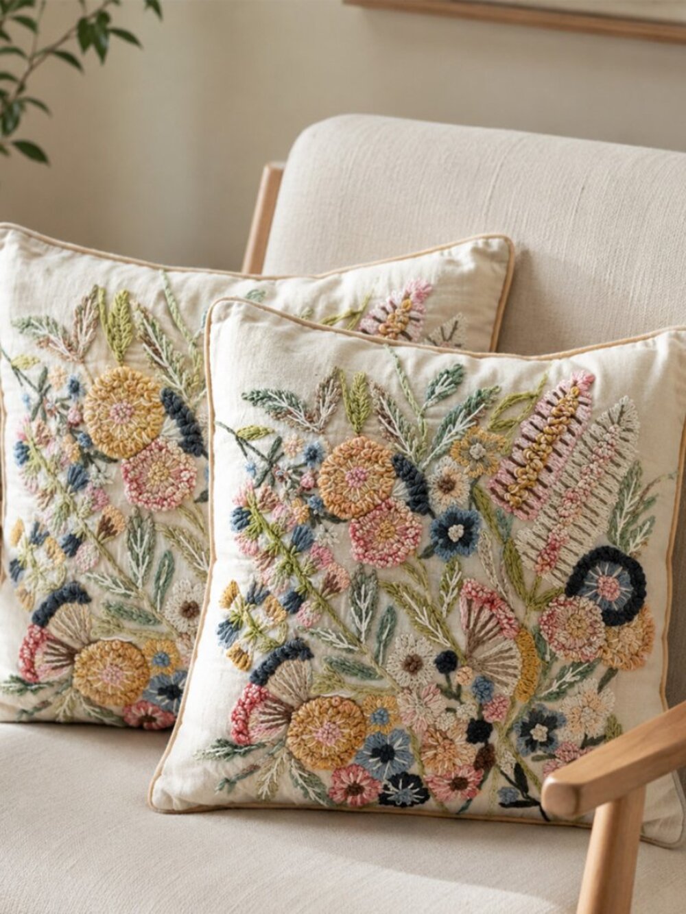 Home Goods Embroidered Floral Pillow Covers